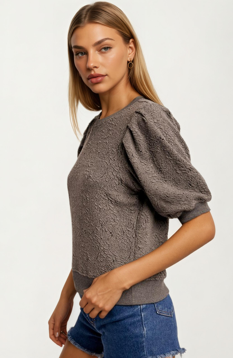 Knit and Lounge Textured Puff Sleeve Knit Top, Alternate, color, 