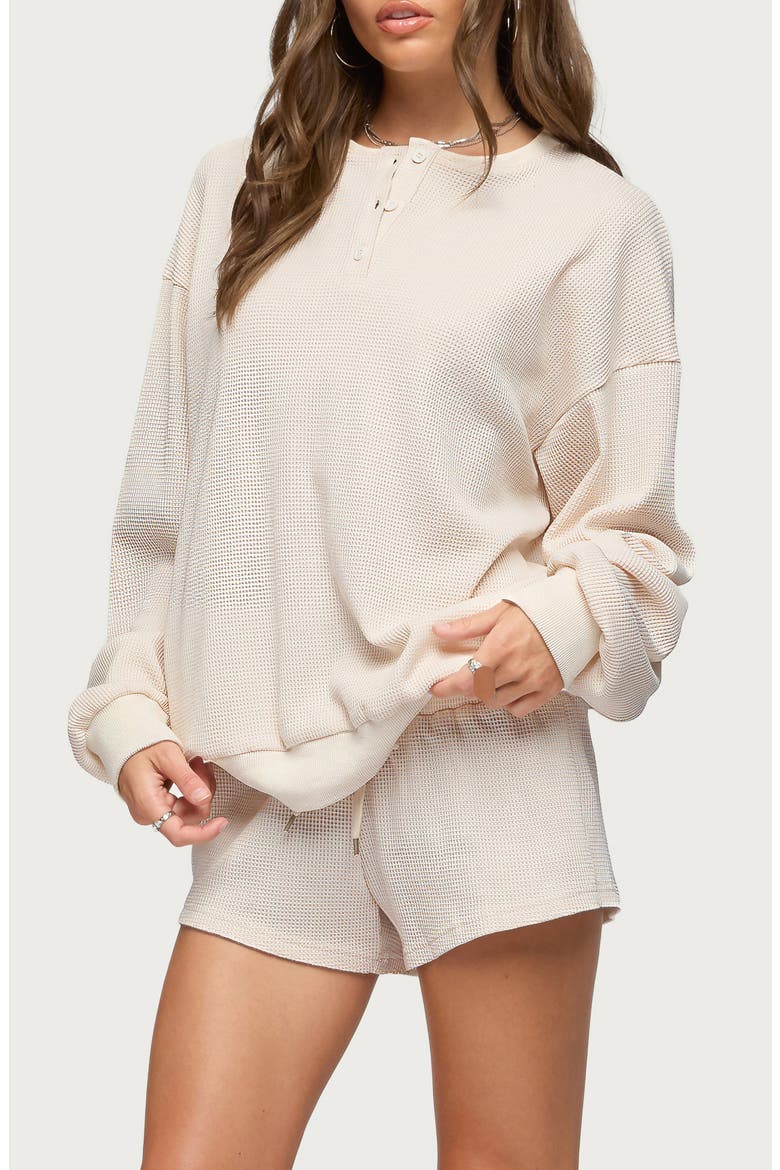 Baila Waffle Knit Henley Top, Alternate, color, STONE