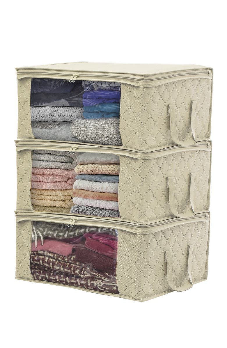 SORBUS Storage Beige Fiber Clothing Organizer Bags, 3 Piece Set, Main, color, 