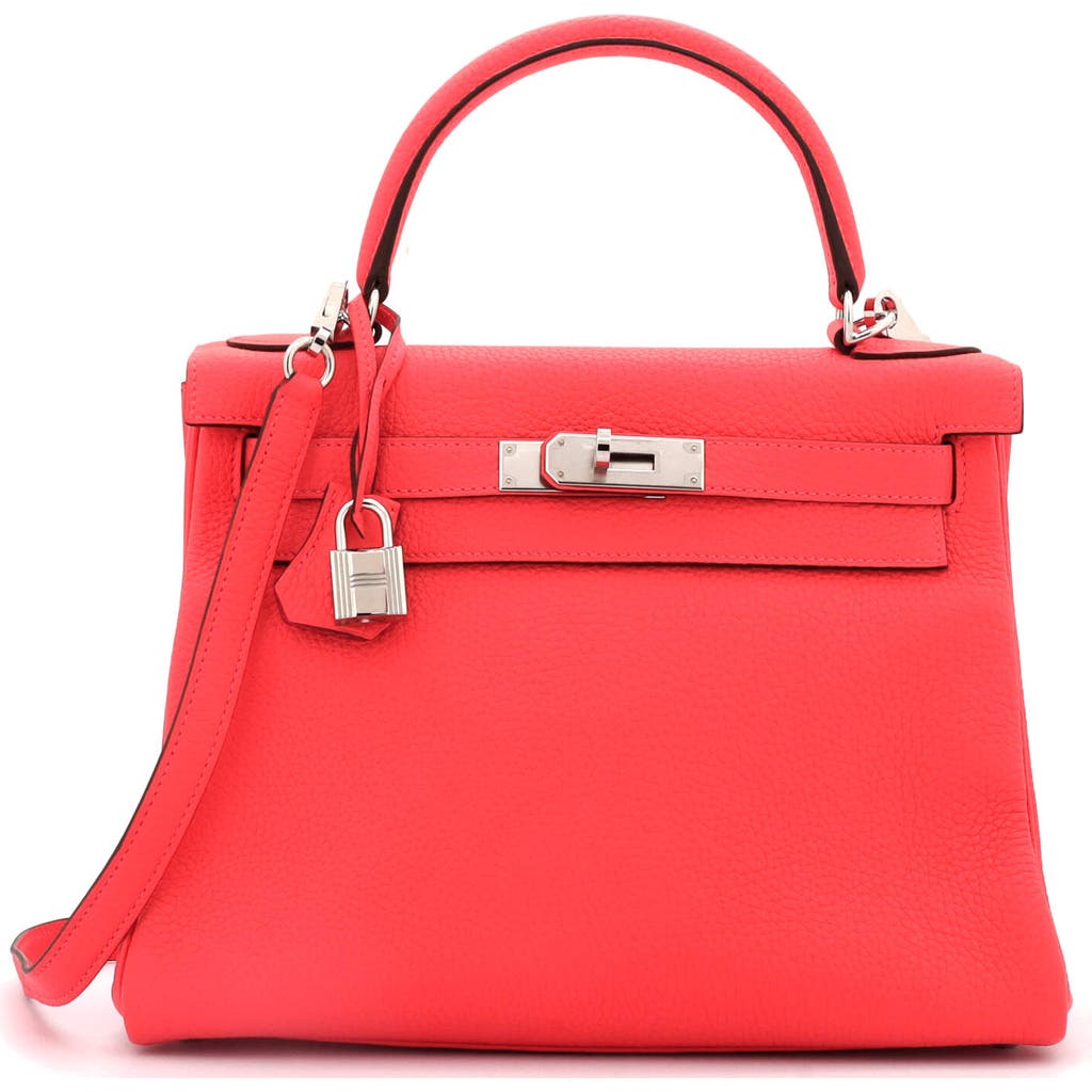 Pre-owned Hermes Hermes Kelly Handbag Red Clemence With Palladium Hardware 28 In Red