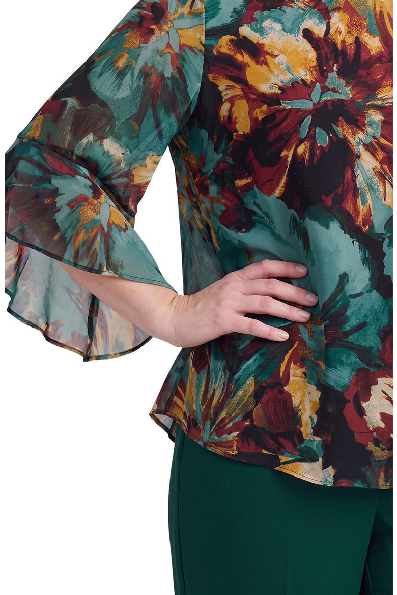 Ruffle Sleeve Floral Print Blouse, Alternate, color, EVERGREEN MULTI