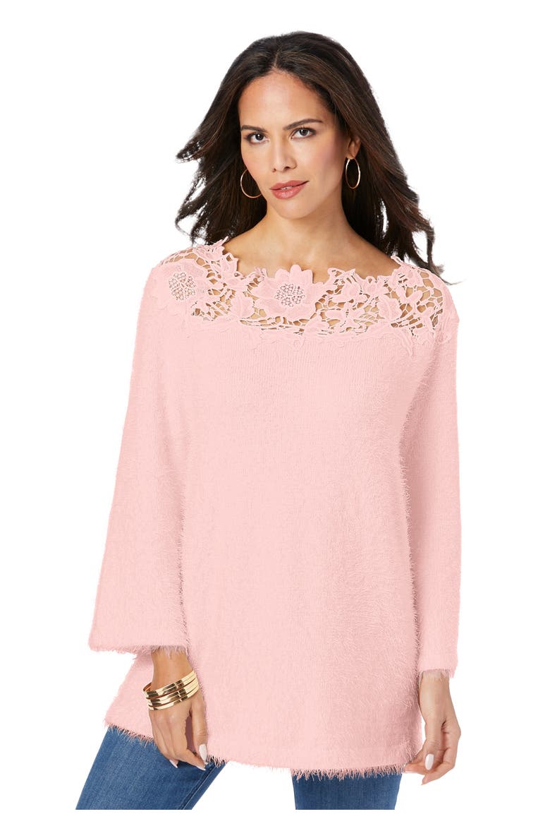 Eyelash Lace Neck Sweater, Main, color, SOFT BLUSH