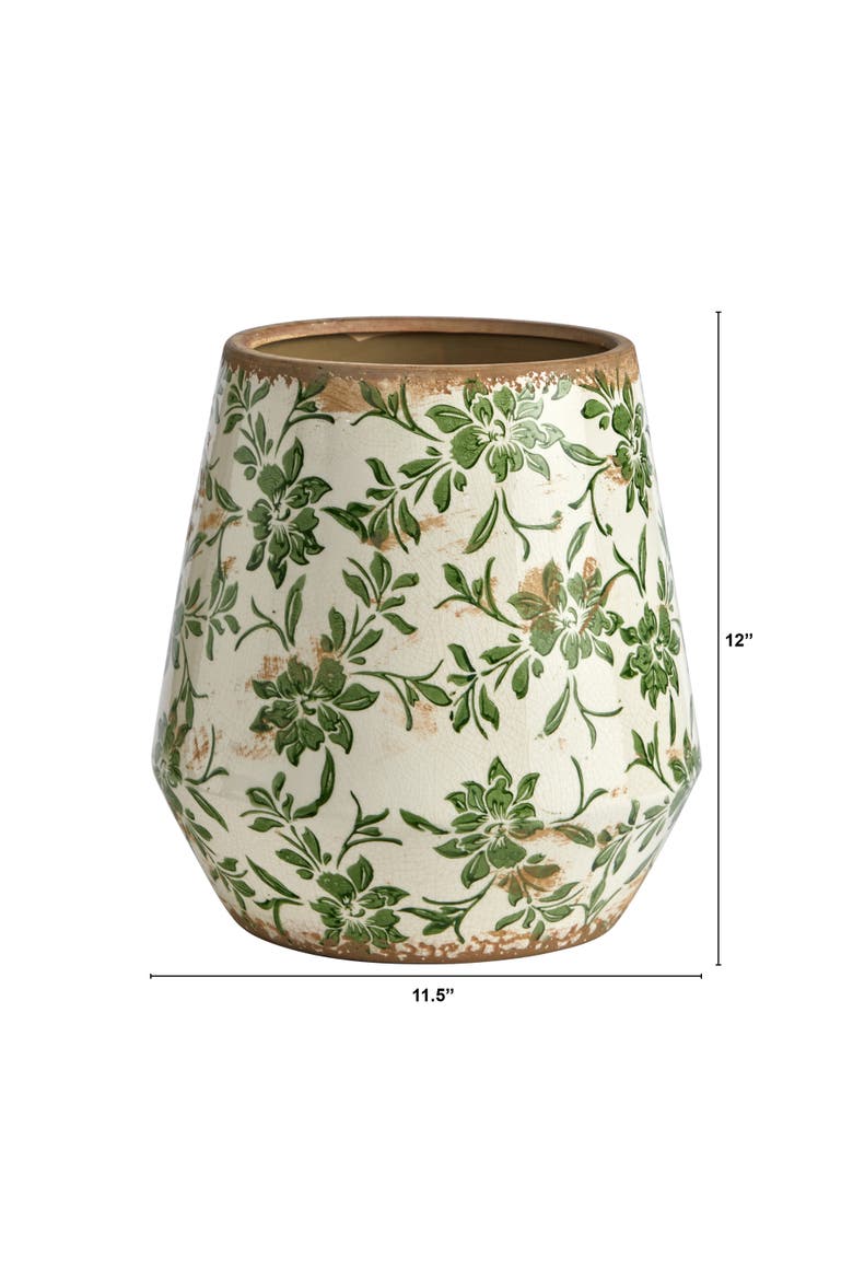 12-in Tuscan Ceramic Green Scroll Planter, Alternate, color, Green
