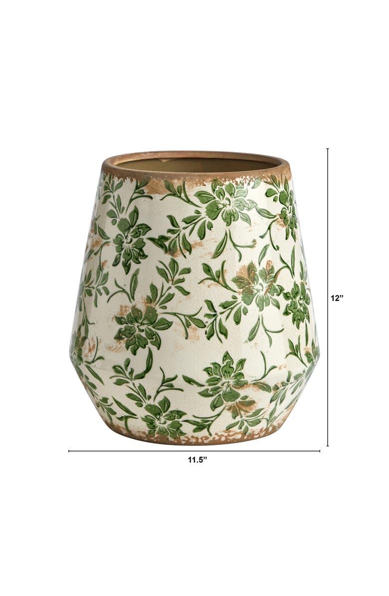 NEARLY NATURAL 12-in Tuscan Ceramic Green Scroll Planter, Alternate, color, Green