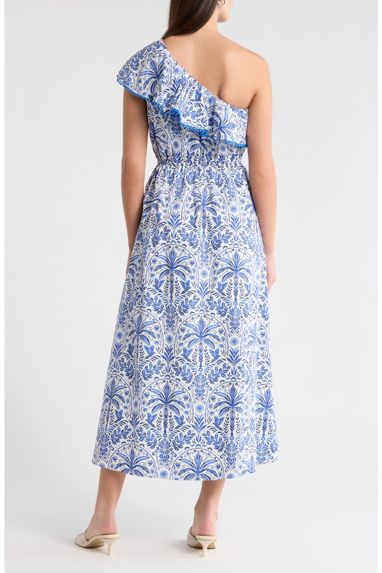 Romina Tropical Print One-Shoulder Cotton Dress, Alternate, color, BLUE-WHITE-MULTI