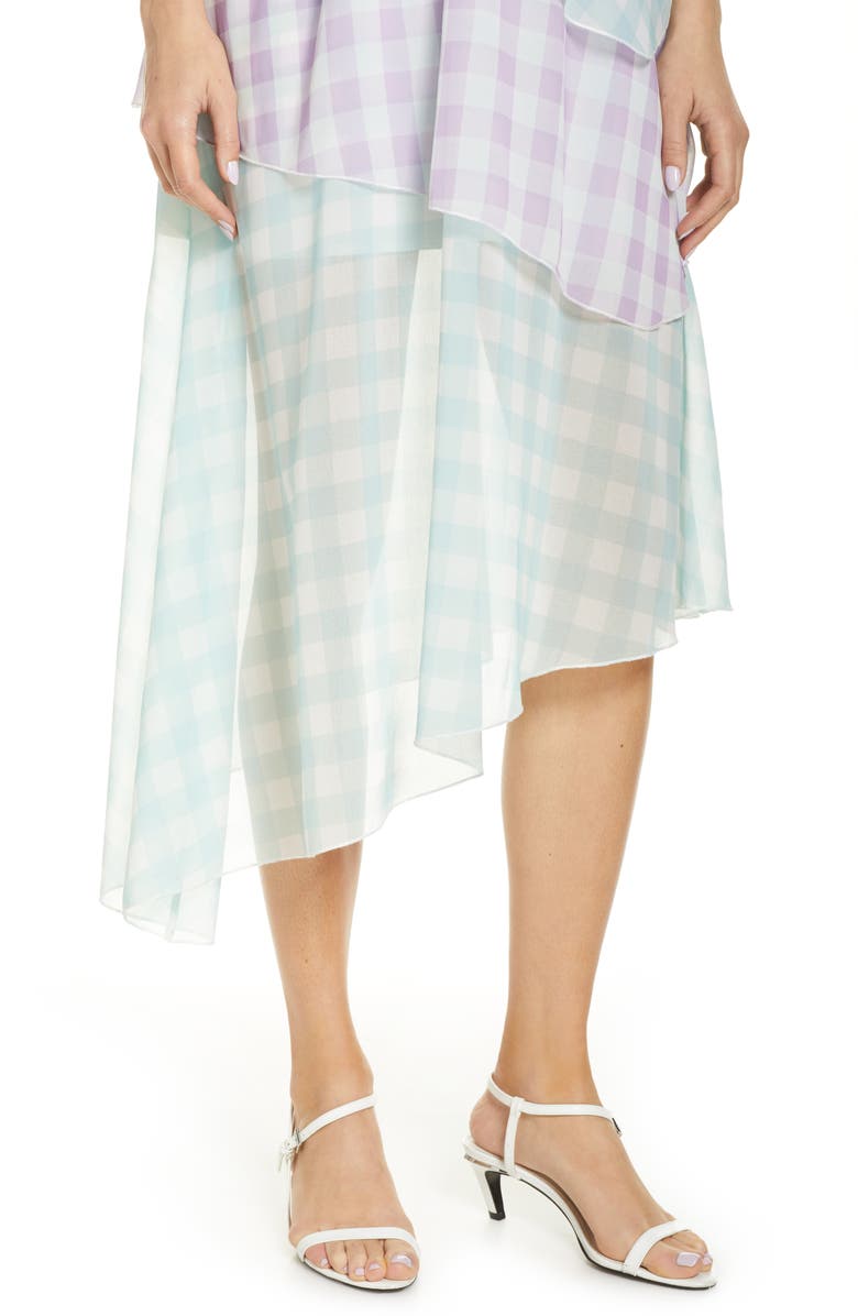 Bellevue The Label Alessia Gingham Layered Asymmetrical Midi Dress, Alternate, color, 