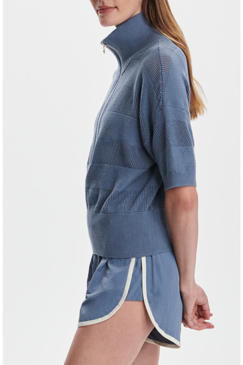 Kembria Mesh Stripe Half Zip Top, Alternate, color, STONE BLUE