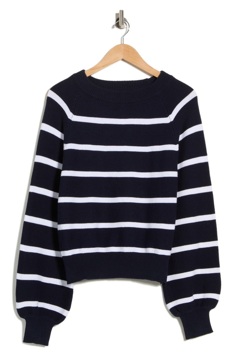 Mozart Stripe Balloon Sleeve Sweater, Alternate, color, NAVY/ WHITE