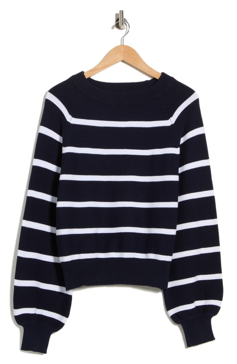 French Connection Mozart Stripe Balloon Sleeve Sweater, Main, color, As Is - Navy/ White