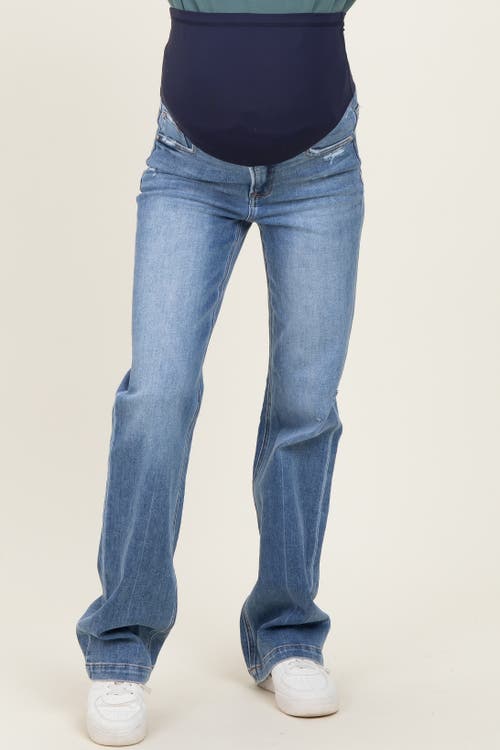 Pinkblush Lightly Distressed Maternity Straight Leg Jeans In Blue
