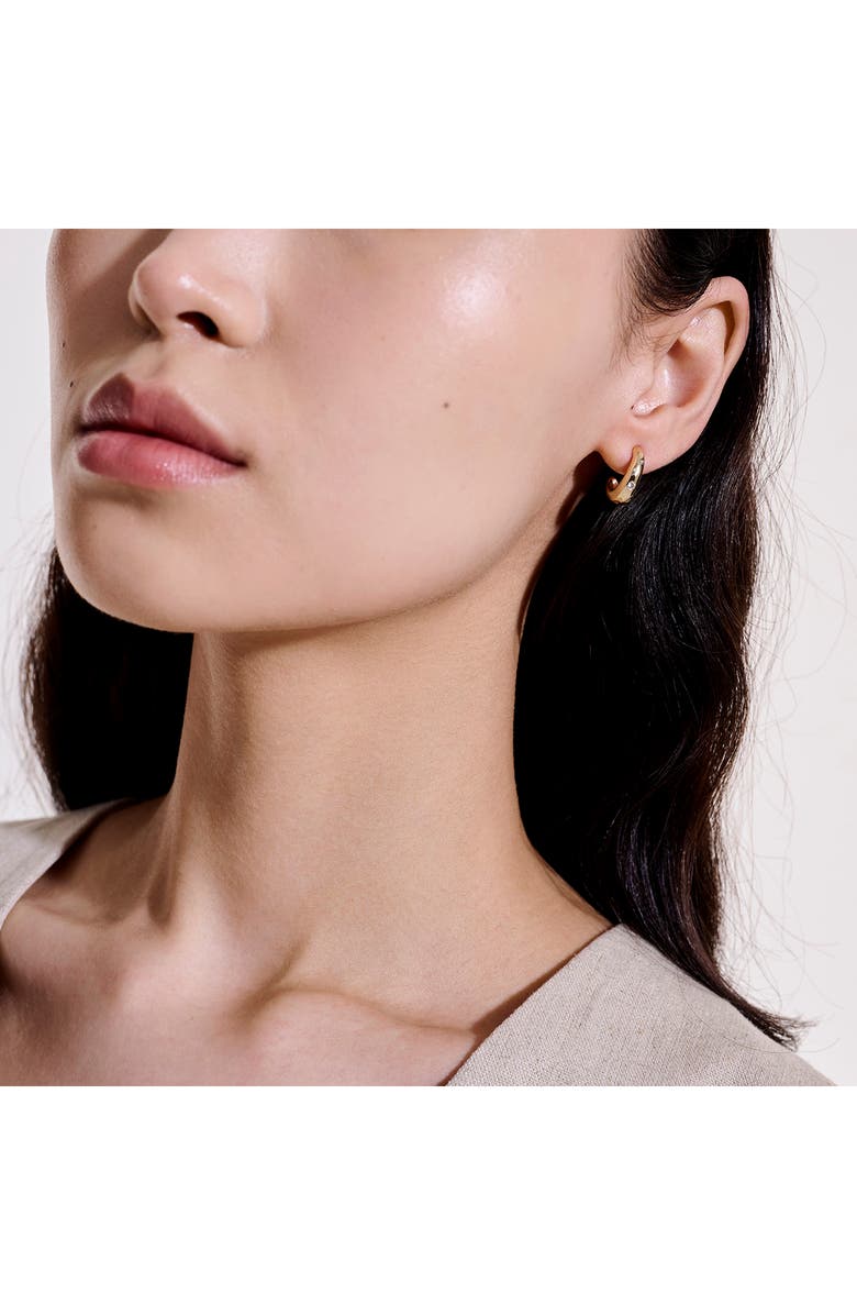 John Hardy Surf 14K Gold Scattered Diamond Hoop Earrings, 15mm, Alternate, color, Gold