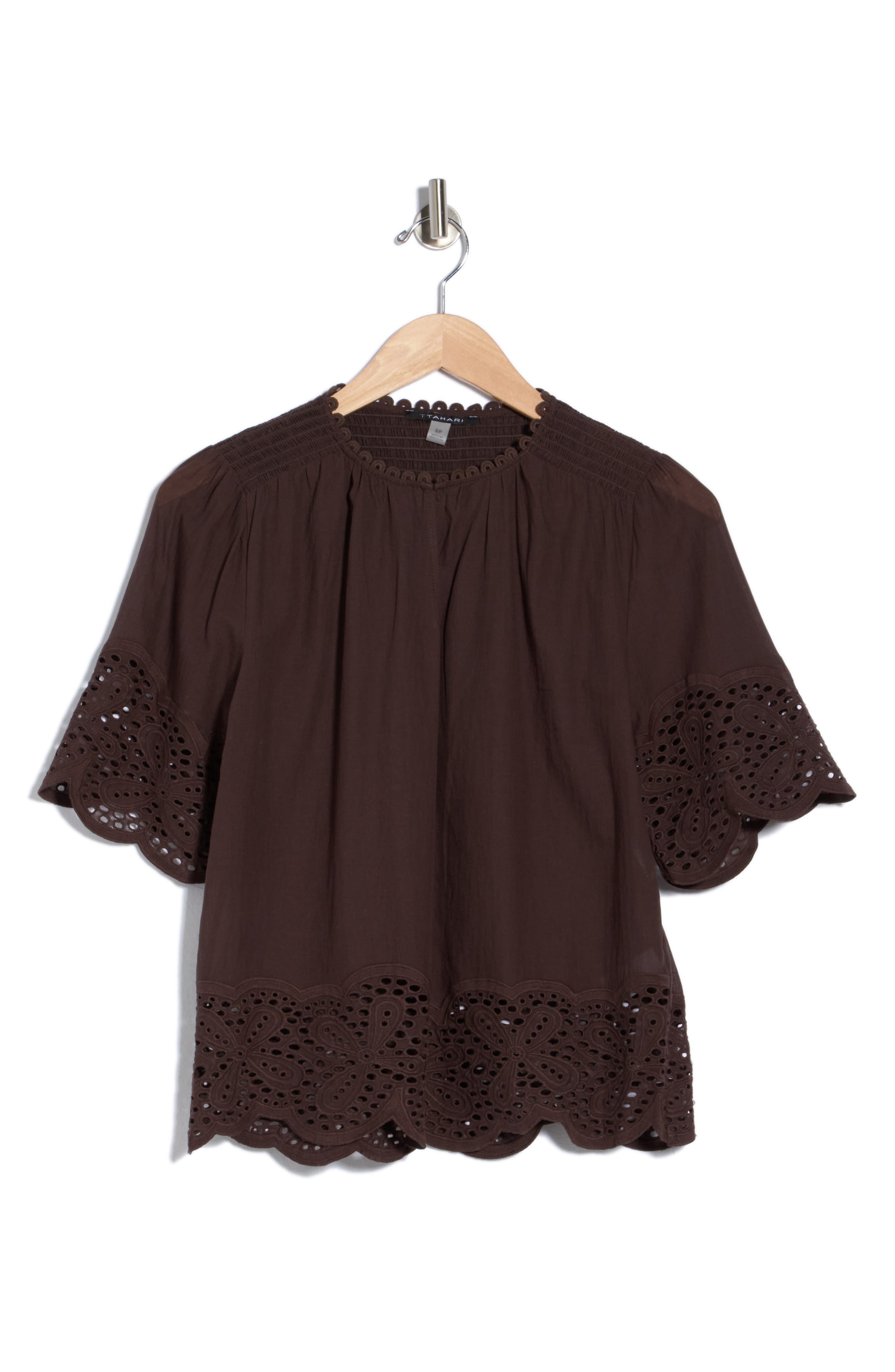 T Tahari Embroidered Cotton Top