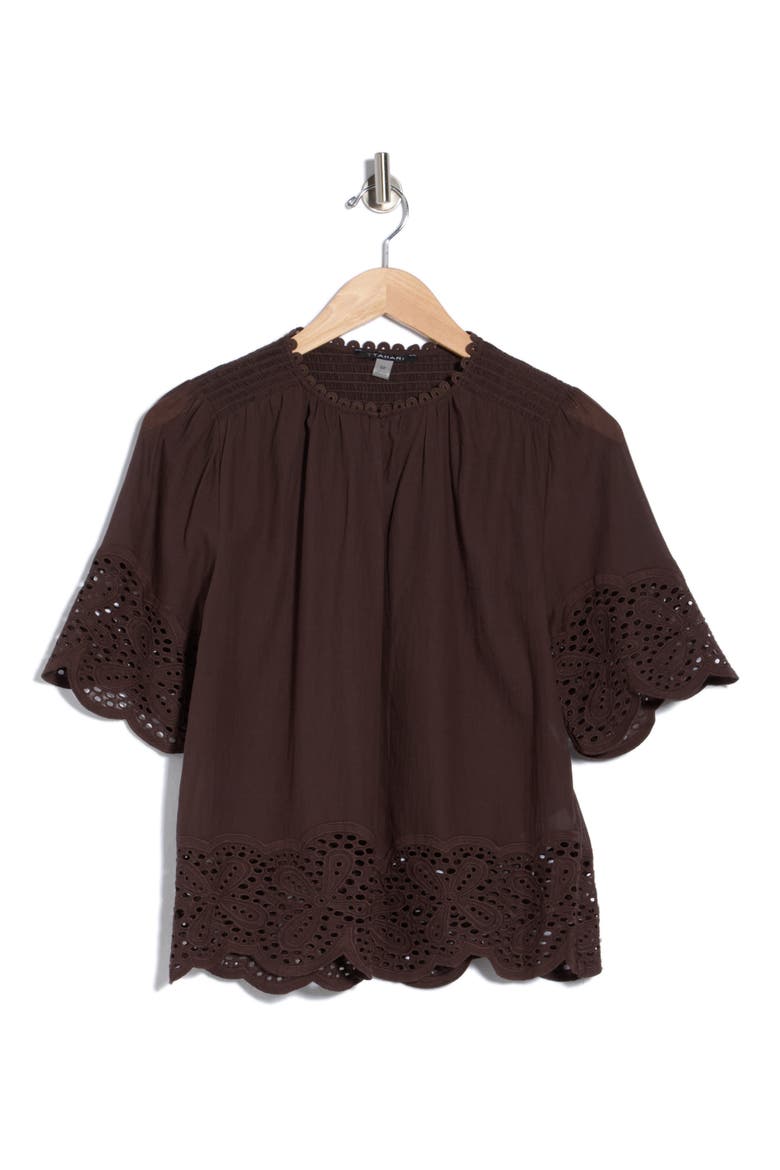 Embroidered Cotton Top, Alternate, color, COCOA BEAN