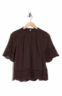 T Tahari Embroidered Cotton Top