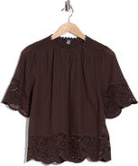 T Tahari Embroidered Cotton Top