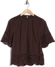 T Tahari Embroidered Cotton Top