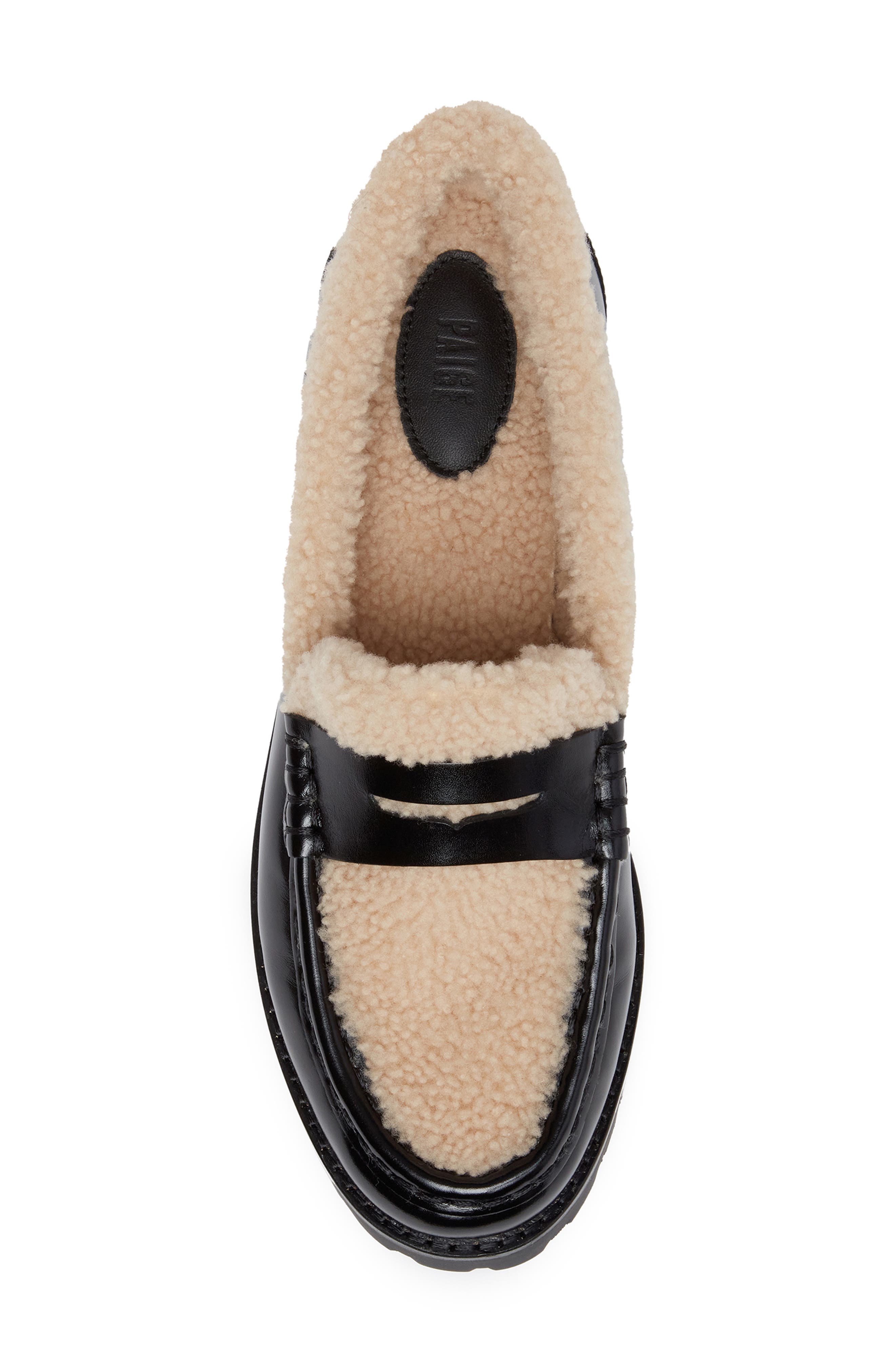 PAIGE Eliis Genuine Shearling Penny Loafer, Alternate, color, Black