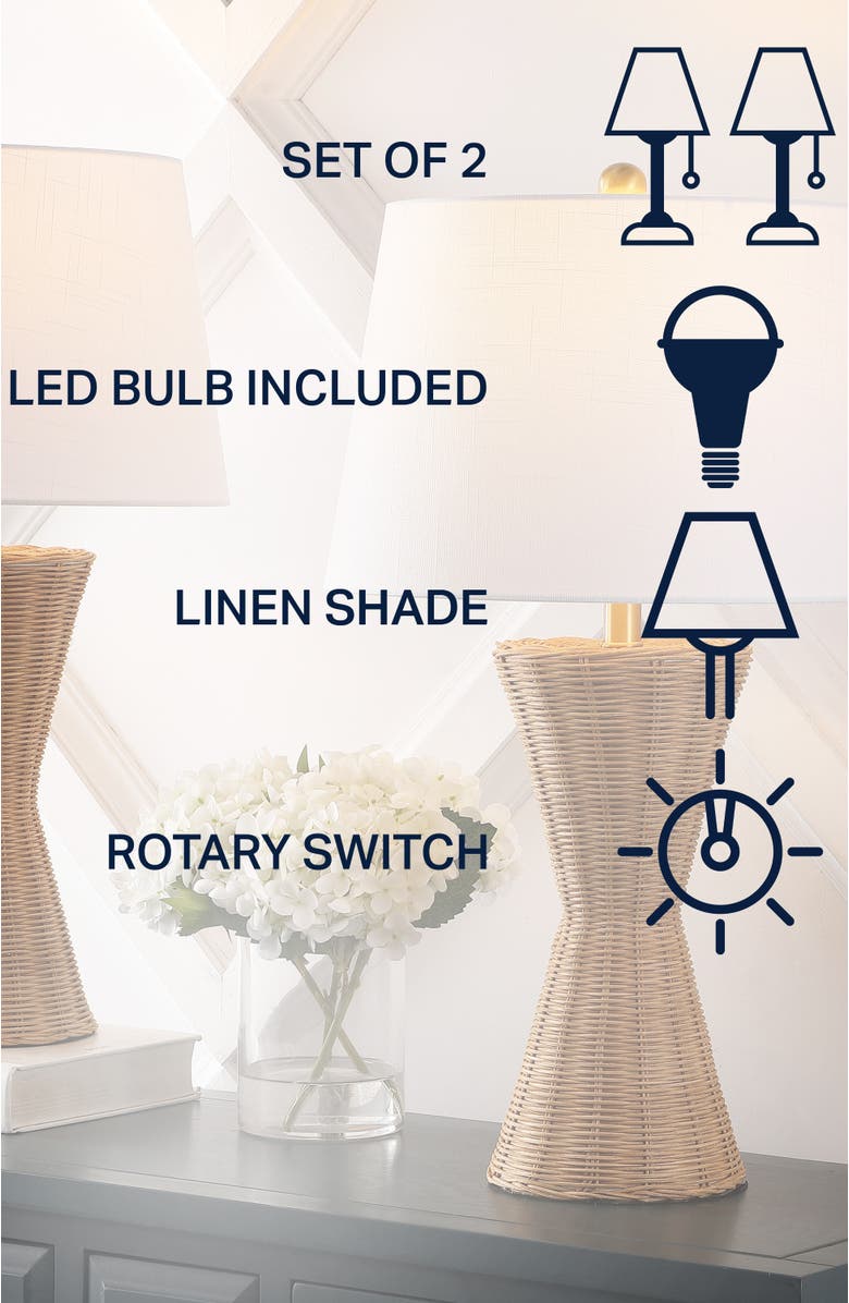 JONATHAN Y Laura 27" Coastal Designer Iron/Rattan Wicker LED Table Lamp, Natural, Alternate, color, 