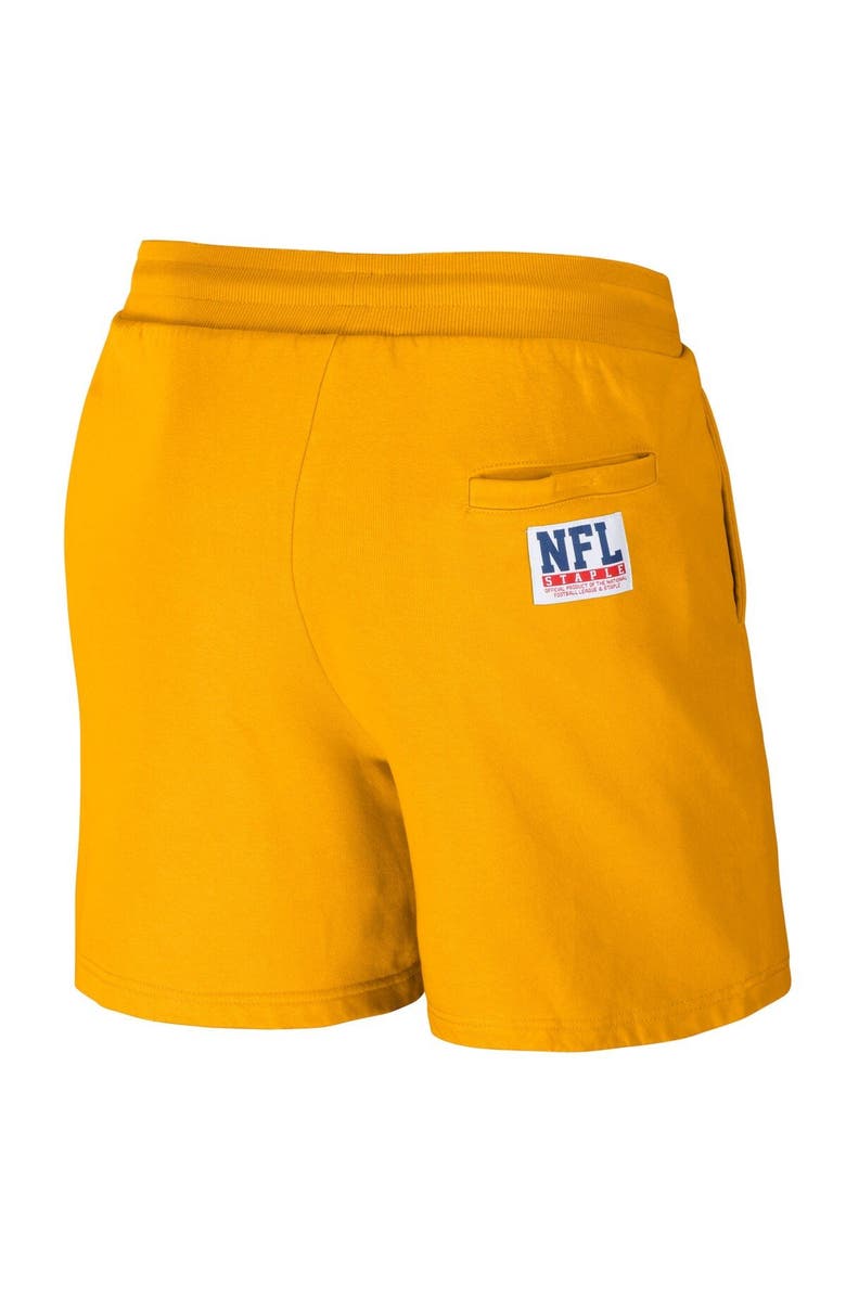 STAPLE Men's NFL x Staple Gold Green Bay Packers Throwback Vintage Wash Fleece Shorts, Alternate, color, 