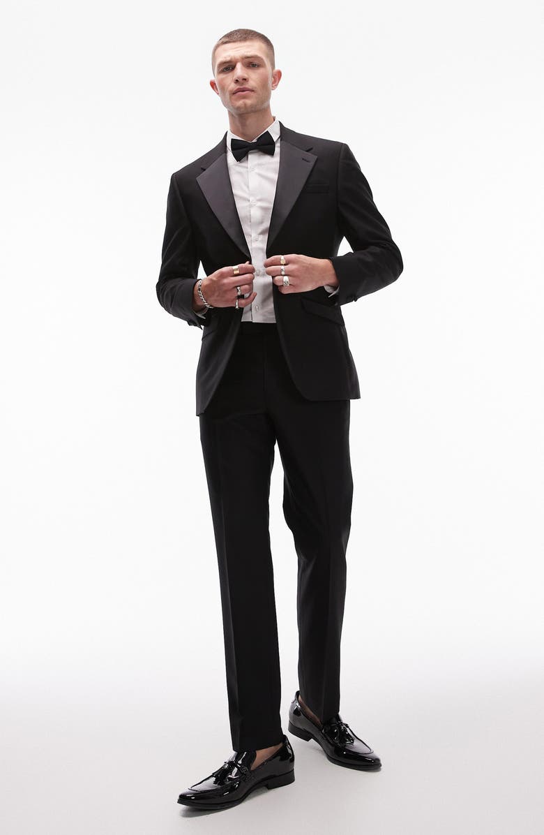 Topman Slim Fit Black Stretch Tuxedo Jacket, Alternate, color, 