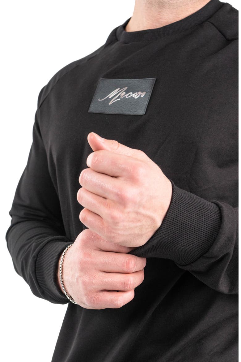 Pure Black Cotton Blend Crewneck Sweater, Alternate, color, BLACK