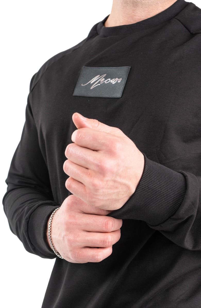 Maceoo Pure Black Cotton Blend Crewneck Sweater, Alternate, color, Black