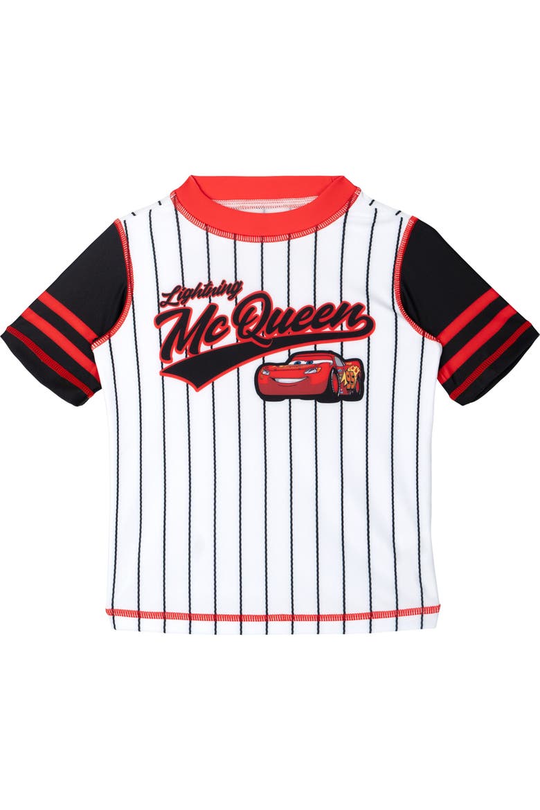 Cars 2-Piece Rash Guard and Swim Trunks Set, Alternate, color, McQueen White Black