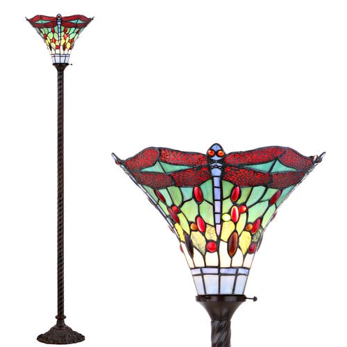 Jonathan Y Dragonfly Tiffany-style 71" Torchiere Led Floor Lamp In Bronze