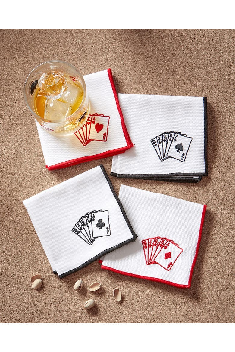 Playing Cards Cocktail Napkins 100% Cotton Multi 4-Pack 10x10 in, Alternate, color, Multicolored