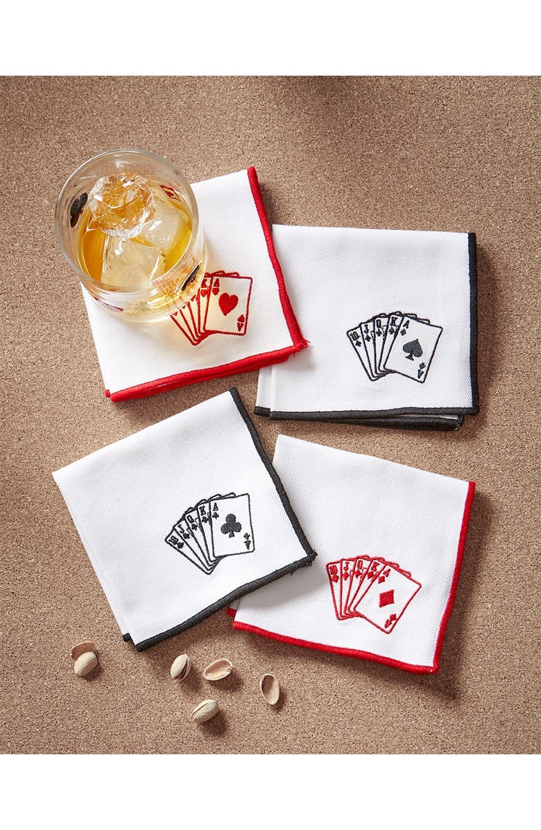 tag Playing Cards Cocktail Napkins 100% Cotton Multi 4-Pack 10x10 in, Alternate, color, Multicolored