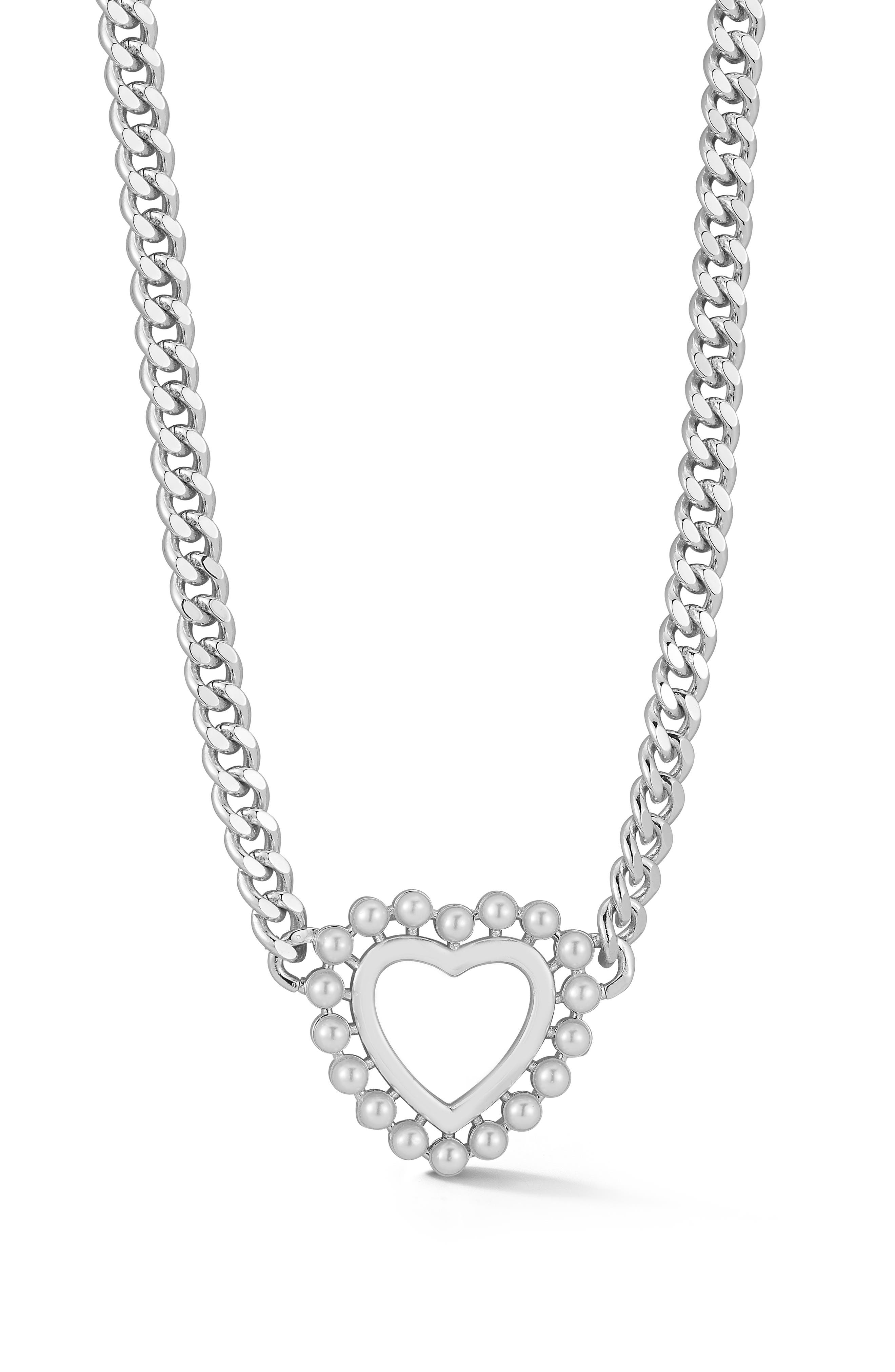 CHLOE AND MADISON 2.5mm Cultured Pearl Open Heart Pendant Necklace