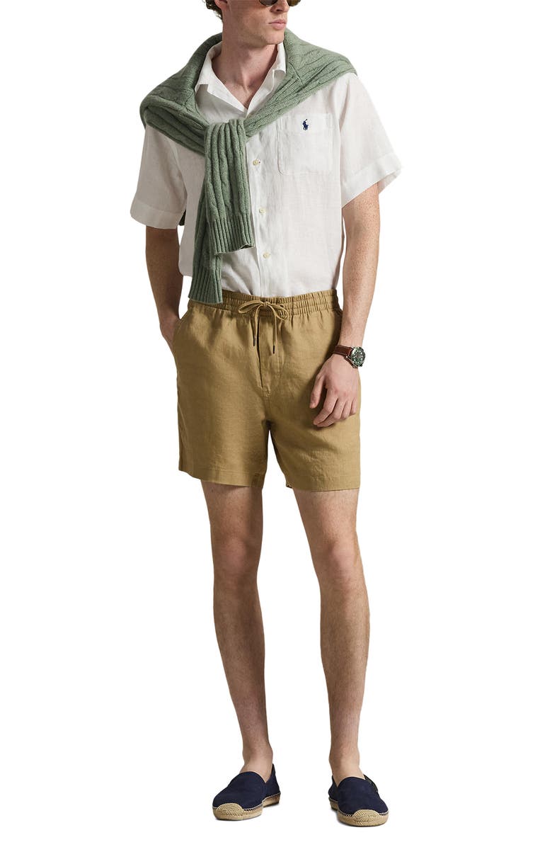 Polo Ralph Lauren Polo Prepster 6-Inch Drawstring Linen Shorts, Alternate, color, Cafe Tan