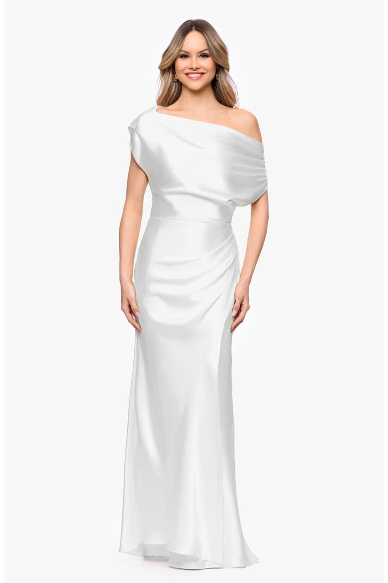 One-Shoulder Satin Sheath Gown, Alternate, color, WHITE