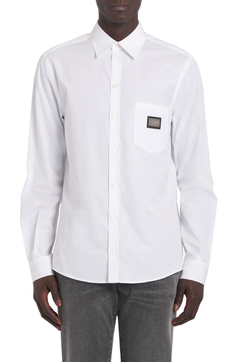 Dolce&Gabbana Essential Martini Fit Cotton Button-Up Shirt, Main, color, White