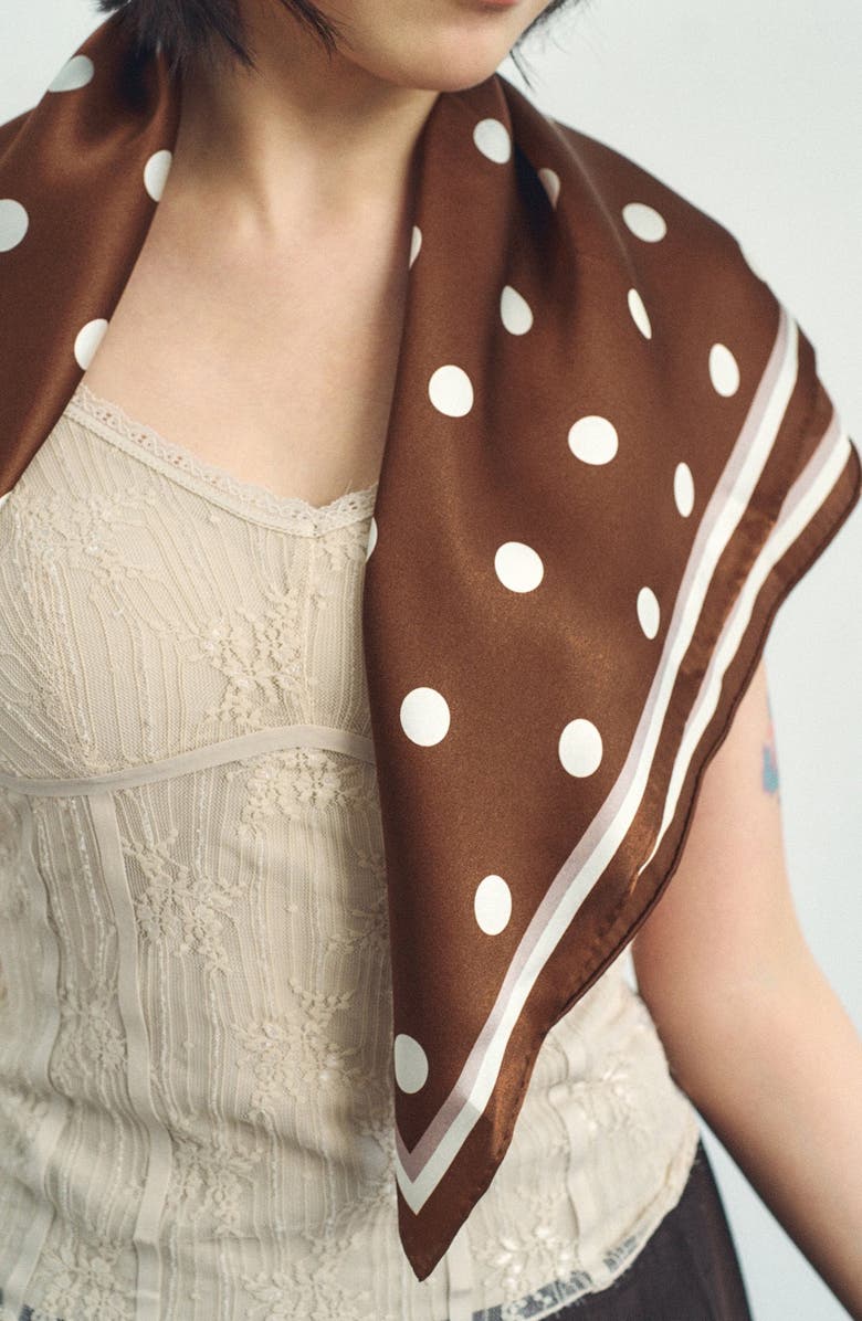 Lost Pattern Retro Polka Dot Silk Square Bandana, Alternate, color, Coffee