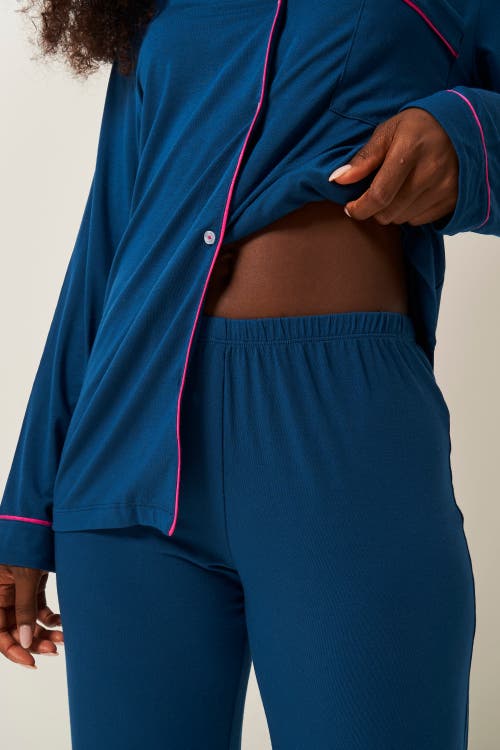 Stripe & Stare Long Pyjama Set In Midnight & Raspberry
