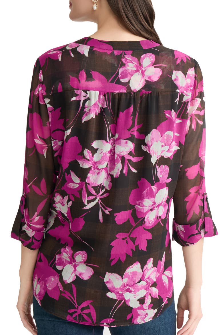 Floral Print V-Neck Tunic, Alternate, color, FUDGE MULTI