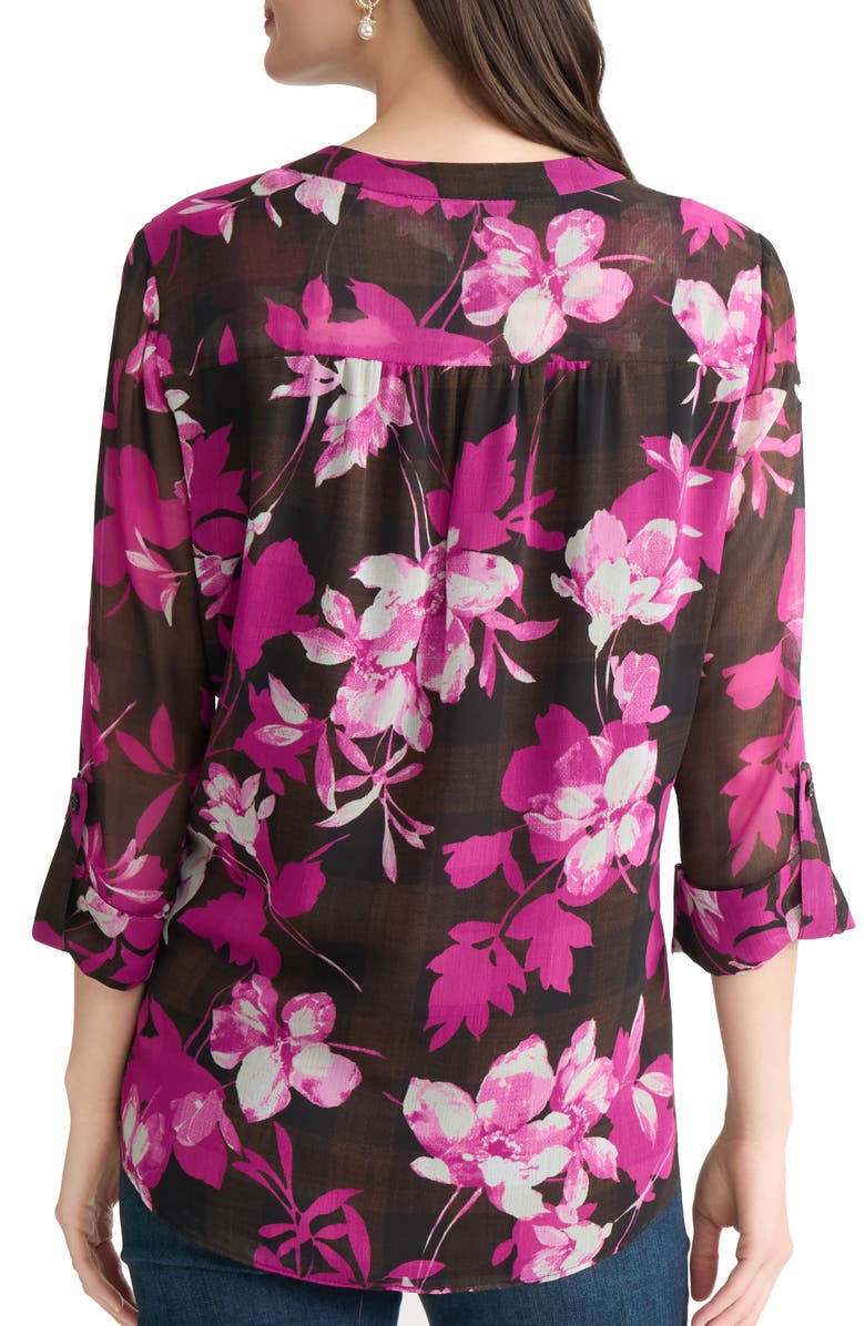 Jones New York Floral Print V-Neck Tunic, Alternate, color, Fudge Multi