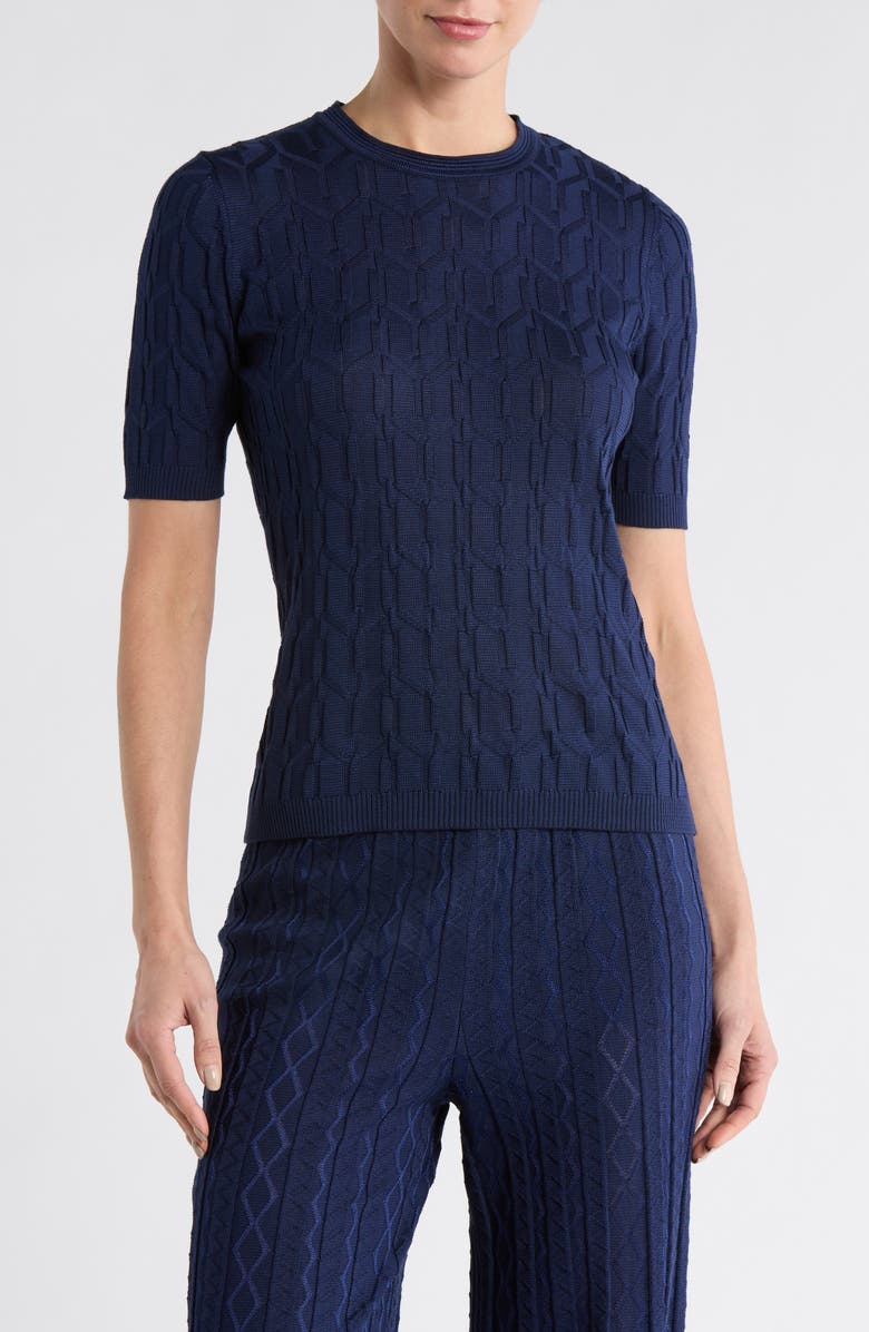 M Missoni Girocollo Short Sleeve Sweater, Main, color, Navy Tones