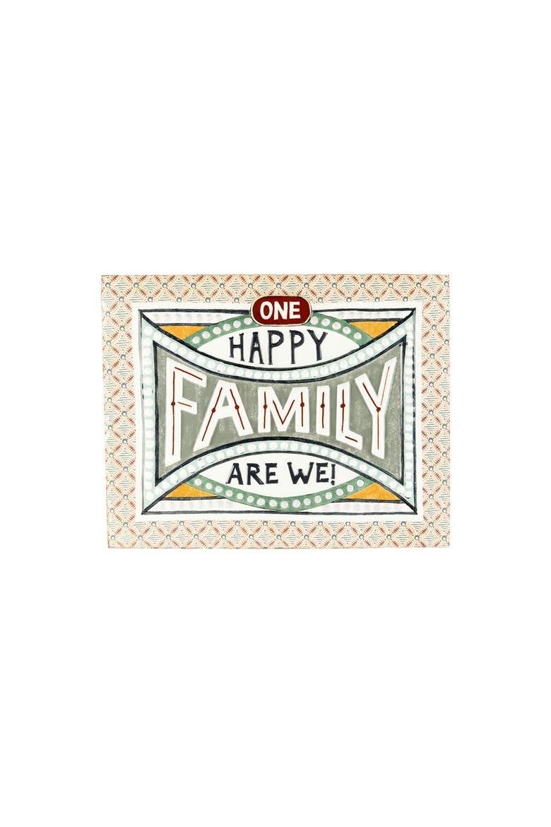 18.25"W Embossed "One Happy Family Are We!" Enameled Metal Wall Décor, Main, color, Multicolor