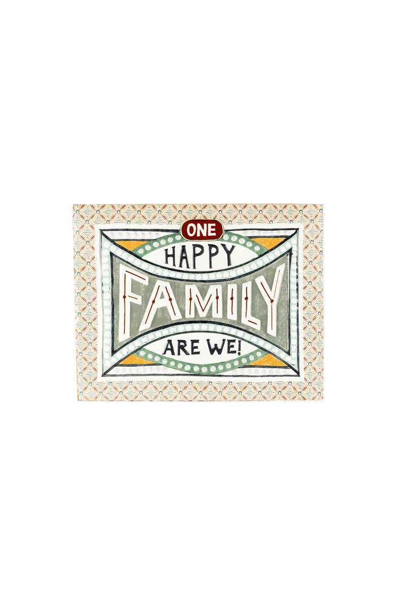 Storied Home 18.25"W Embossed "One Happy Family Are We!" Enameled Metal Wall Décor, Main, color, Multicolor