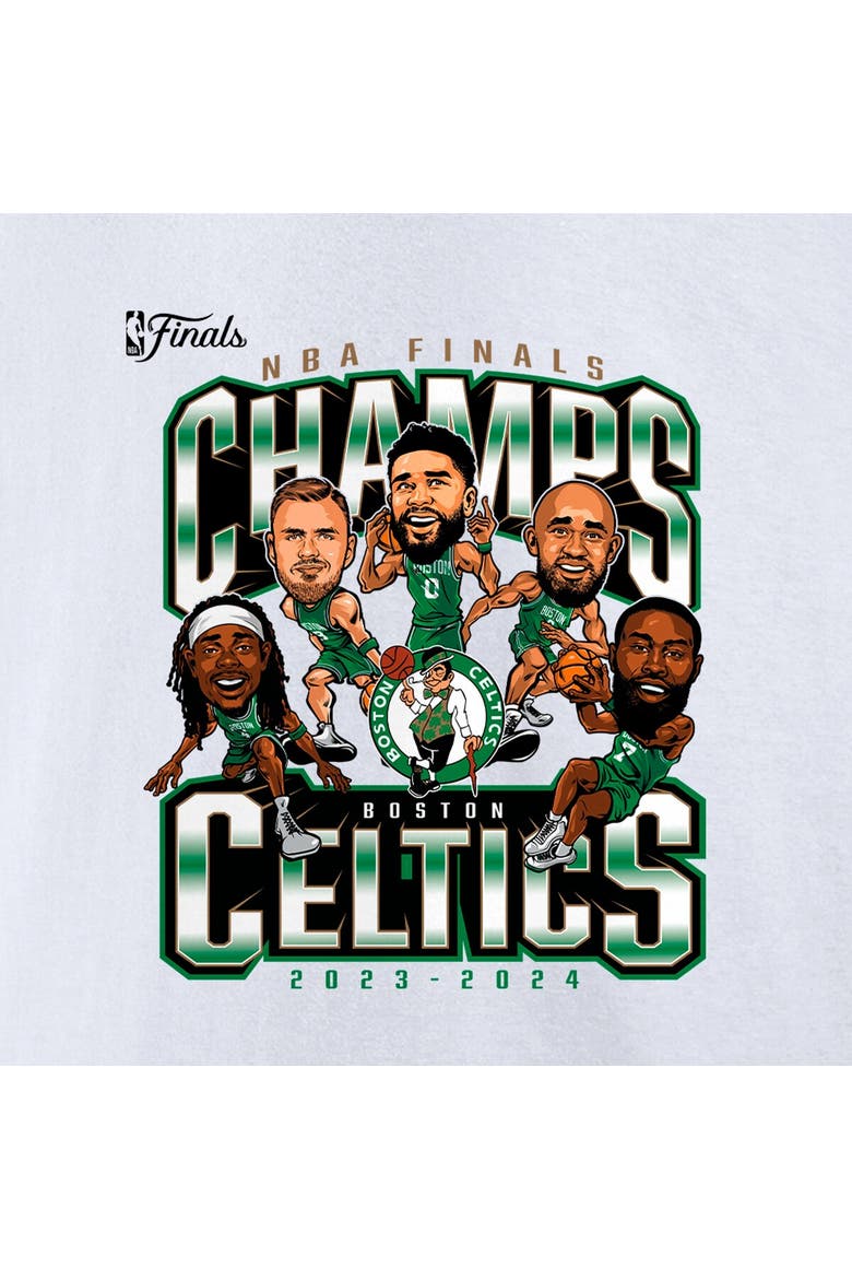 Men's Fanatics White Boston Celtics 2024 NBA Finals Champions Pull Up Jumper Caricature T-Shirt, Alternate, color, White