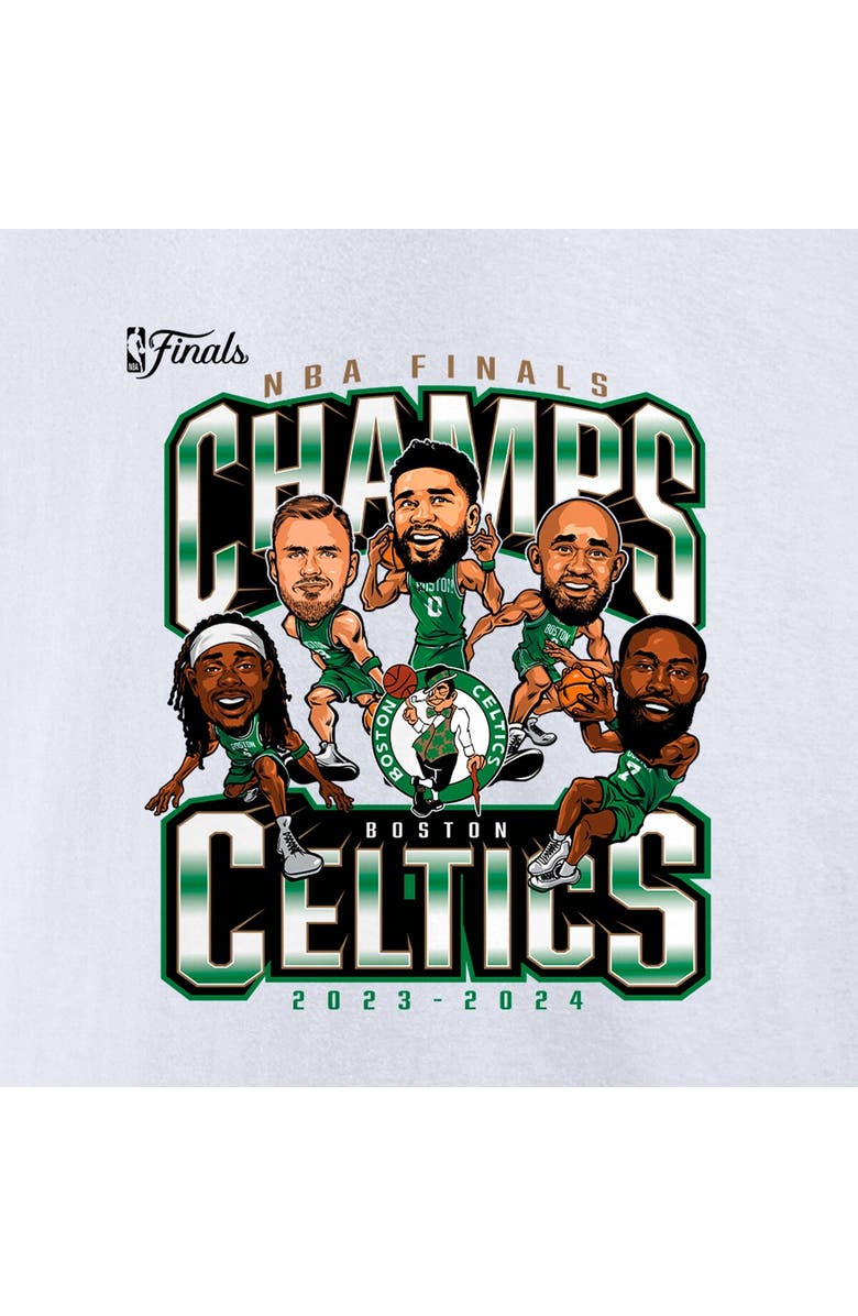 FANATICS Men's Fanatics White Boston Celtics 2024 NBA Finals Champions Pull Up Jumper Caricature T-Shirt, Alternate, color, 