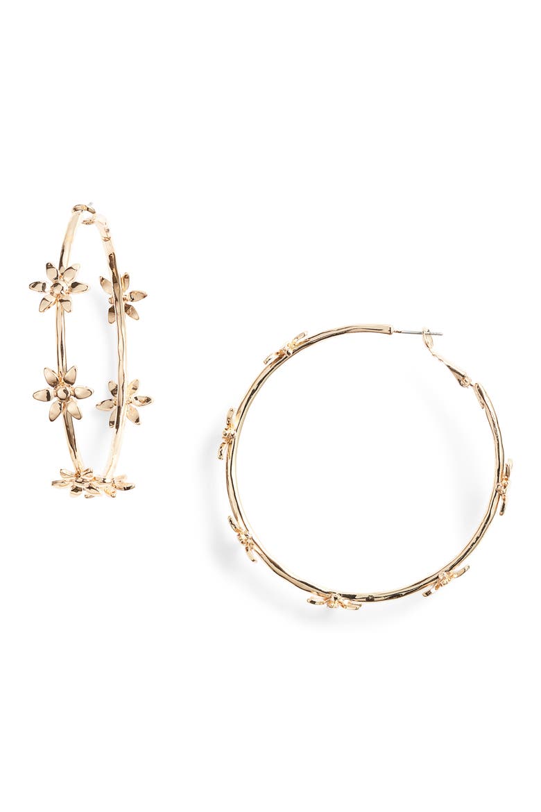 Cristina Martinez Flower Hoop Earrings, Main, color, GOLD