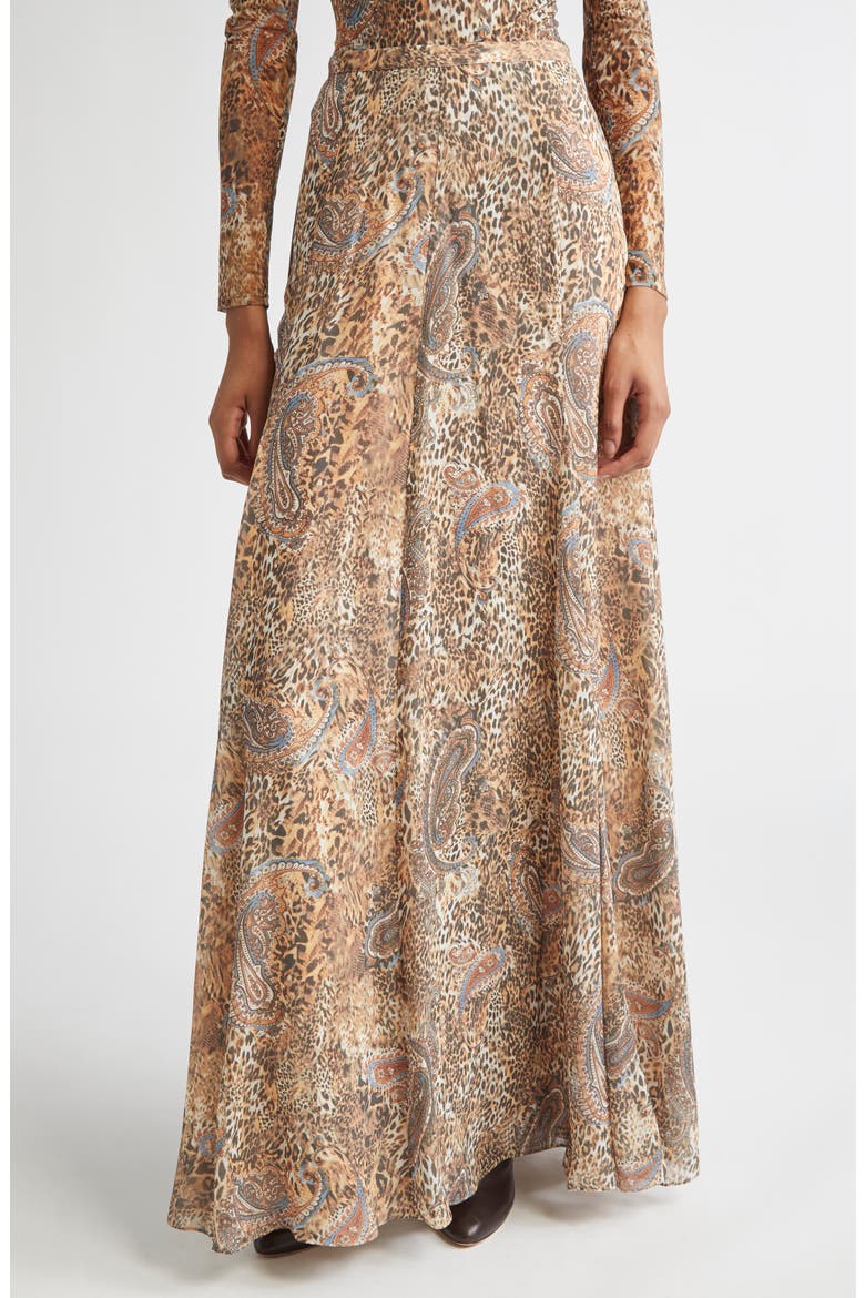 Patricia Print Maxi Skirt, Main, color, BROWN/BLUE VALENCIA LEOPARD