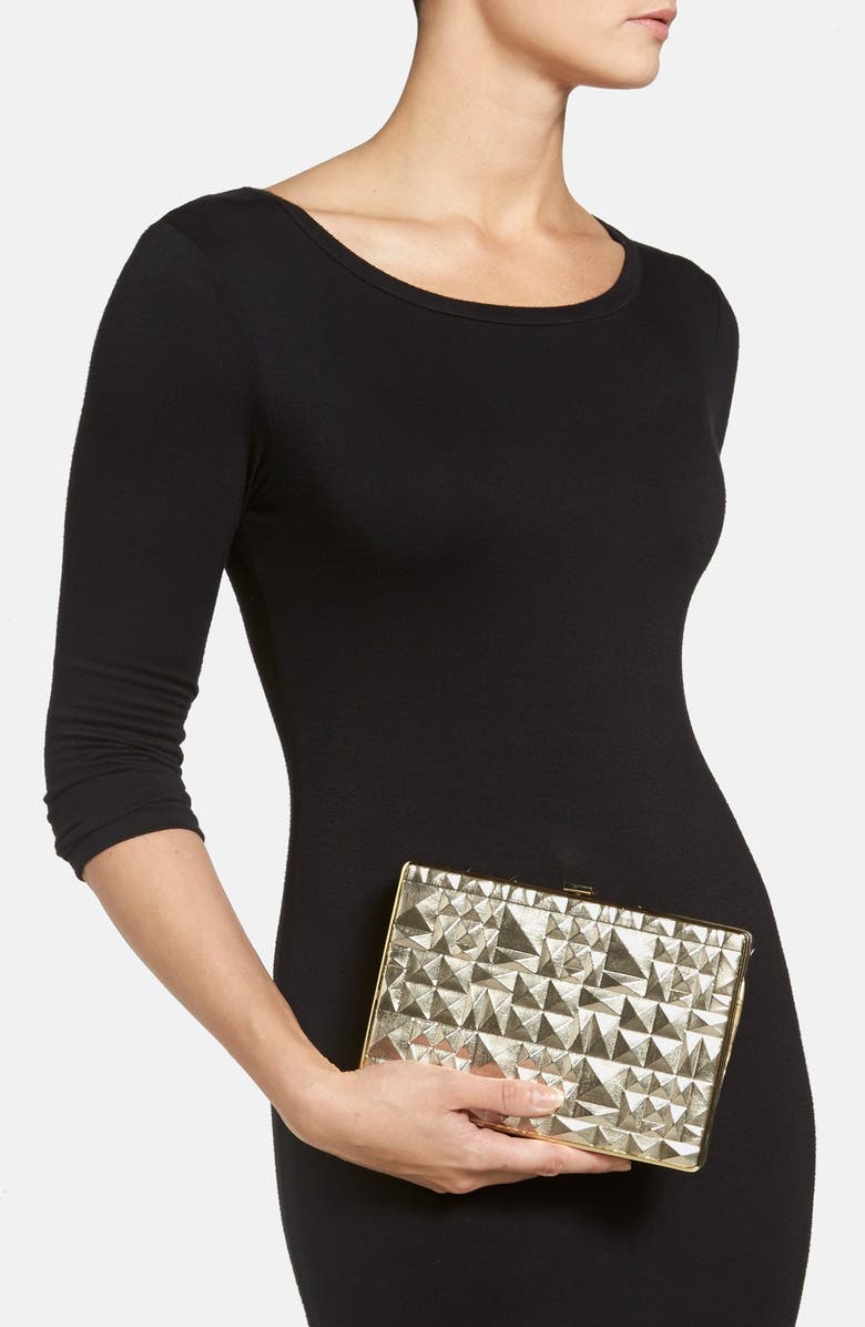 Ivanka Trump Pyramid Embossed Metallic Box Minaudiere, Alternate, color,