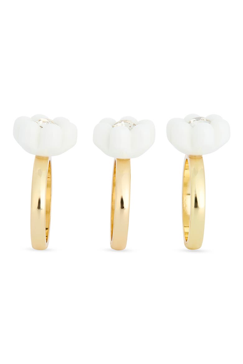 Set of 3 Crystal & Resin Flower Rings, Alternate, color, WHITE- YELLOW MULTI