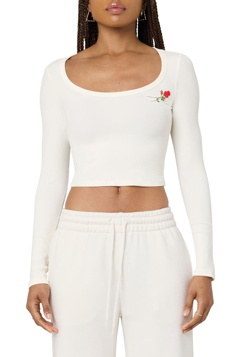 Florence by Mills Rose Embroidered Long Sleeve Crop T-Shirt, Main, color, 