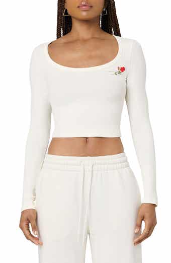Florence by Mills Rose Embroidered Long Sleeve Crop T-Shirt