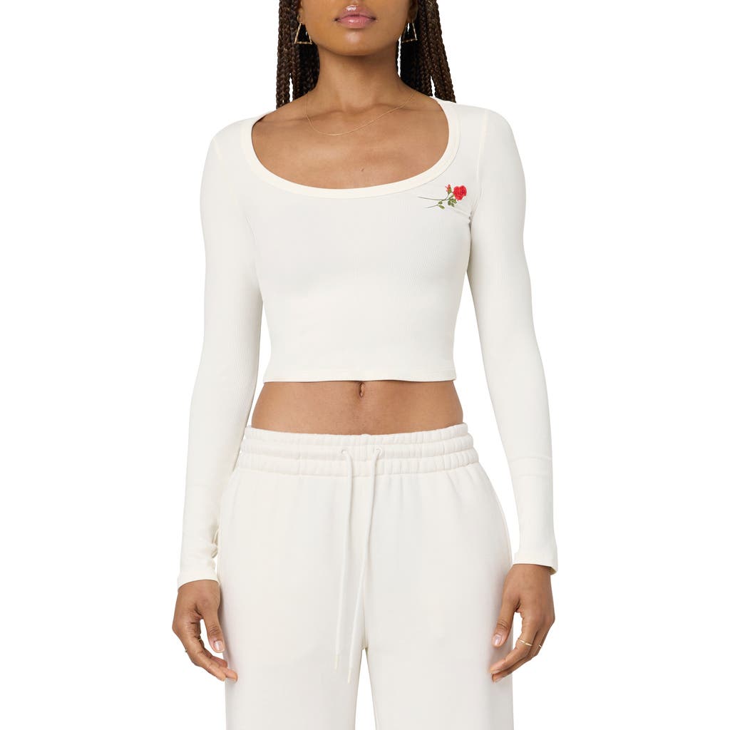 Florence By Mills Rose Embroidered Long Sleeve Crop T-shirt In Jet Stream Rose